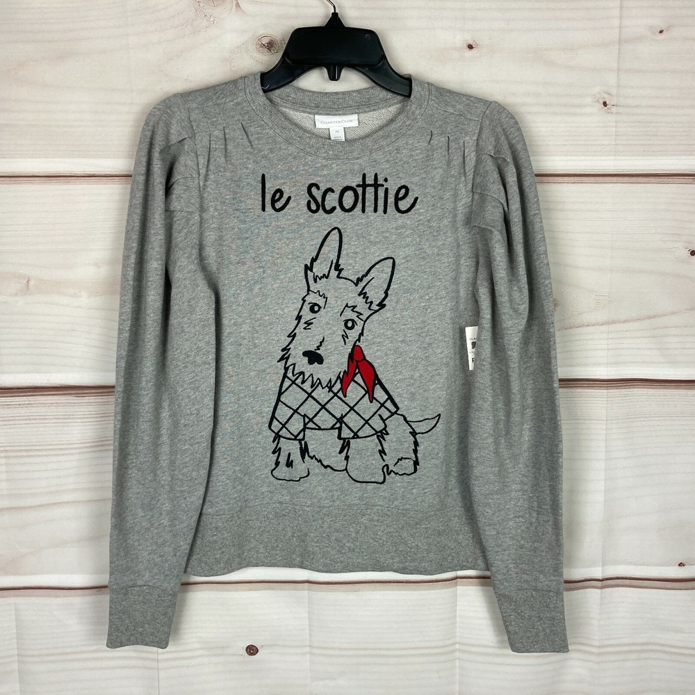 Charter Club Top Womens PS Gray Le Scottie Dog Cotton Long Sleeve Sweatshirt